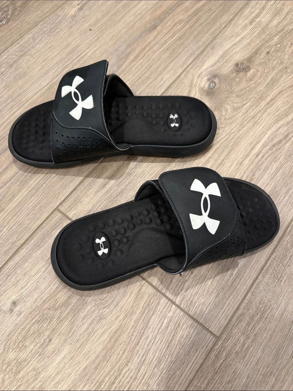Under Armour Black Slide Sandals with White Logo